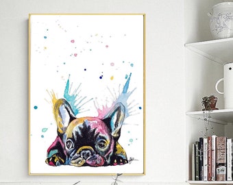 French Bulldog Print | Wall art decor| Frenchie Poster| watercolour painting | pet portrait | Dog lovers gift | French Bulldog decor puppy