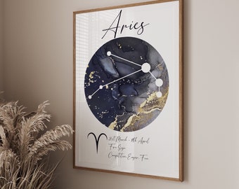 Aries Star sign Print | Horoscope Prints |zodiac signs | Wall art decor | Birth Sign prints poster| star constellations| astrology The Ram
