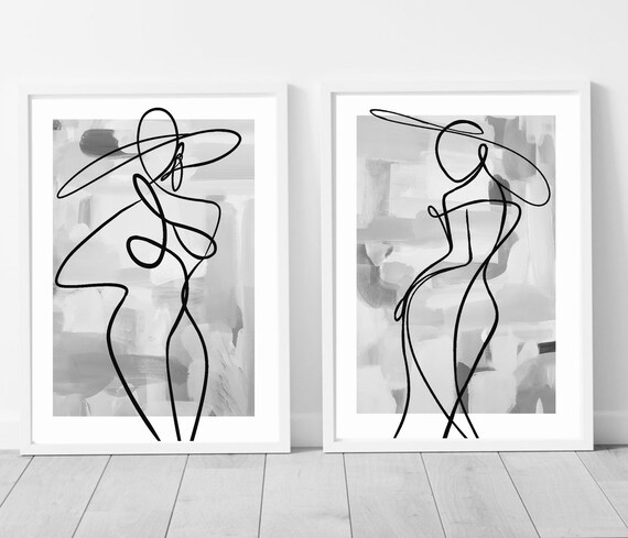 Woman line Art Print| Female line drawing|  Wall decor|fashion prints| romantic prints| contemporary | classy elegant abstract art| set of 2