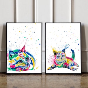 Cat Kitten Prints | cat kitten wall art decor | Cat Poster| watercolour cat painting | Cat loverS gift | Cute cat prints  | Set of 2 |