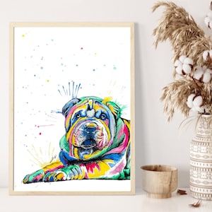 Sharpei Print | Wall art decor| shar pei  Poster| watercolour painting | pet portrait | Dog lovers gift |wrinkly dog prints | Chinese dog