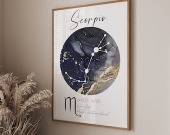 Scorpio Star sign Print | Horoscope Prints |zodiac signs | Wall art decor | Birth Sign prints poster| star constellations| astrology symbols
