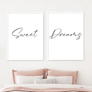Sweet dreams prints | wall art prints |romantic art prints | above bed prints | bedroom decor prints| his and hers set of 2 | typography