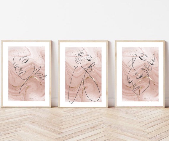 Woman line art print | wall art decor |romantic art prints | set of 3 prints| classy elegant art prints | bedroom dressing room | blush pink