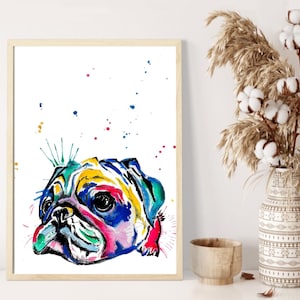 Pug Print | Wall art decor| Pug Poster| watercolour painting | pet portrait | Dog lovers gift |Pug homeware | pug decor gifts