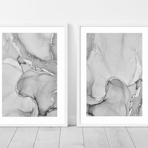 Marmor Fluid Art Print|Alkohol Tinte Druck| Acryl Kunst giessen | Schwarz Weiß Grau Monochrom Kunstdrucke | Wand Kunst Dekor | Alkohol Tinte Poster Bild 2