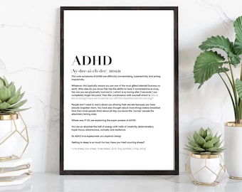 ADHD Wall art print |Funny discription| thoughtful gifts | humour prints| ADHD definition| humourous gifts| gifts for friends| large posters