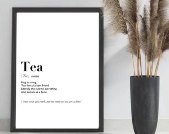 Funny Tea Definition Print, Minimalist Typography Wall Art, Black & White Kitchen Decor, Tea Lover Gift, Modern Boho Printable Poster