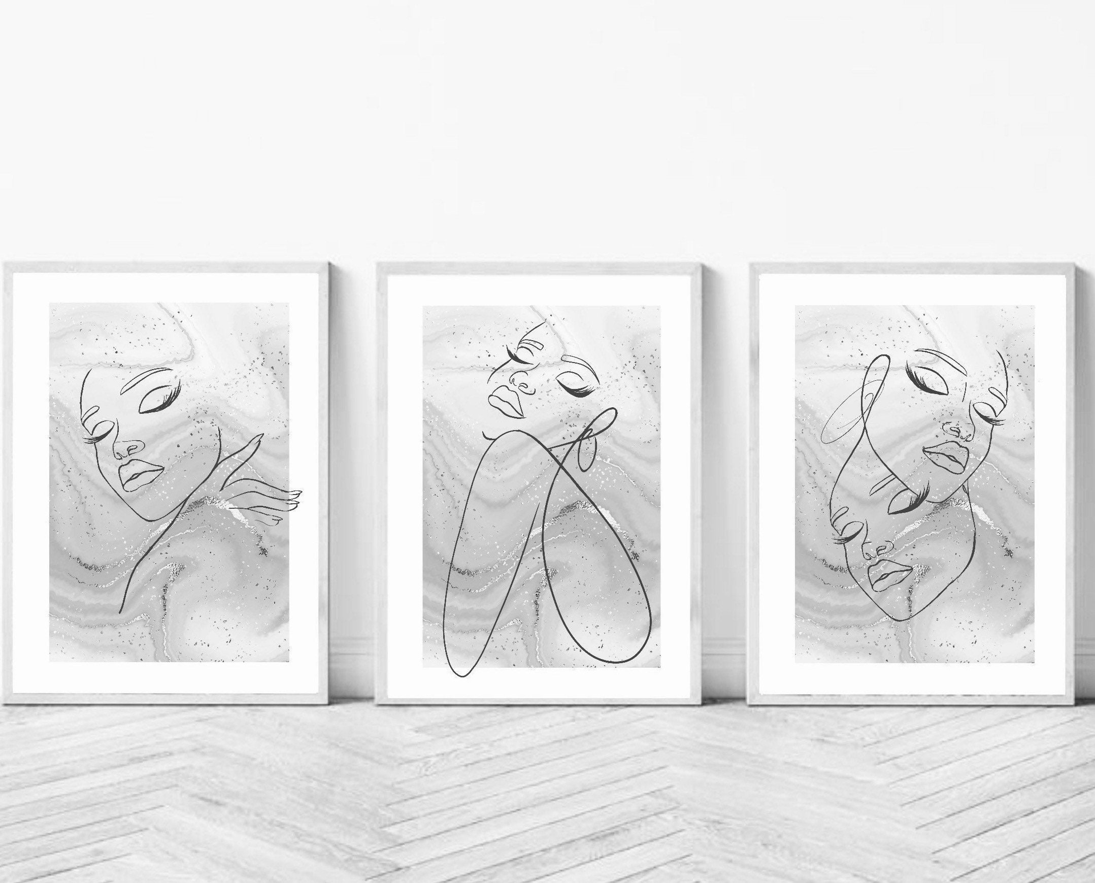 Woman Line Art Print | Wall Art Decor |romantic Art Prints | Set of 3 ...