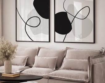Abstract shapes Art Prints| Black grey white monochrome| Neutral decor| Natural decor | block colour |set of 2 | neutral prints | gallery