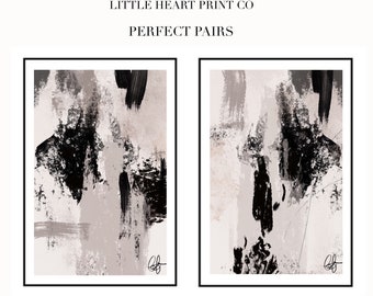 Abstract wall art Prints| Black Beige cream grey| Neutral decor| Natural decor | block colour brush strokes | set of 2 print | KIKI