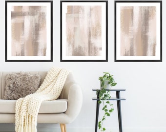 Acrylic Paint abstract Art Prints|  Beige cream brown coffee | Neutral decor| Natural decor | block colour brush strokes | set of 3 | Sand