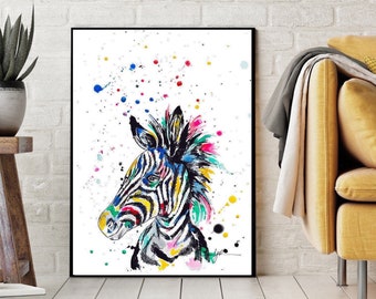 Zebra Print| watercolour Zebra| Wall art decor | splash painting | multi colour Zebra | zebra poster | zebra decor | zebra lovers