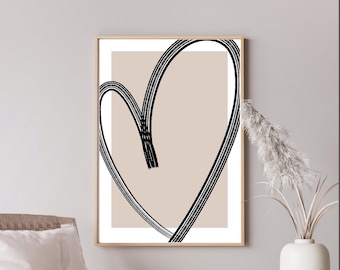 Heart line Art Print| Wall art decor|fashion prints| romantic prints|Beige neutral| classy elegant gallery Wall| black