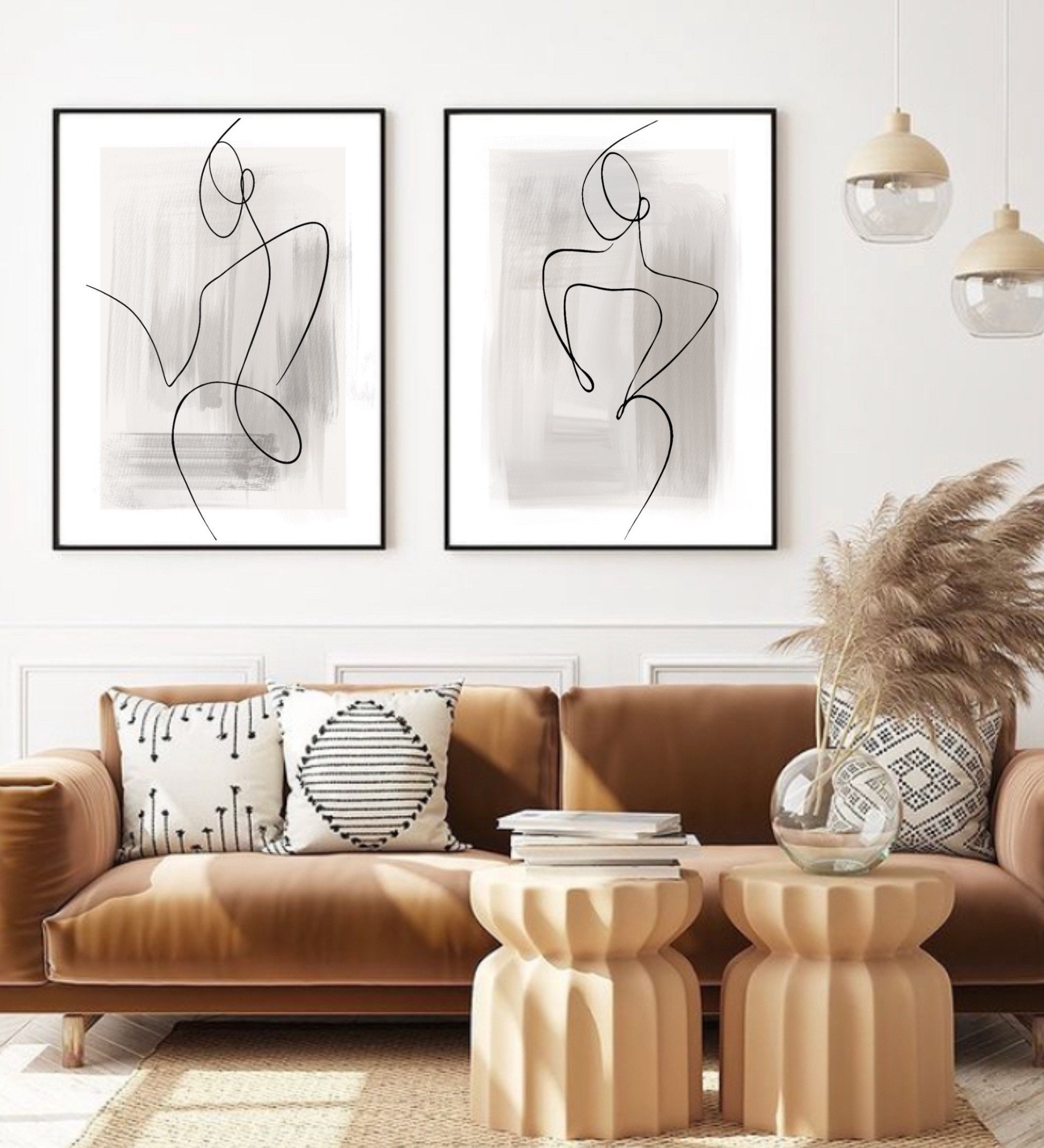 Woman Line Art Print| Female Body Line| Set of 2 Prints| Cream Grey ...