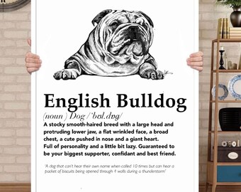 English Bulldog Definition Print | wall art Decor | bulldog art | gifts for friends | novelty prints| funny humour prints | dog pet gifts|