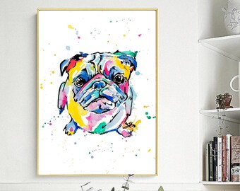 Pug Print | Wall art decor| Pug Poster| watercolour painting | pet portrait | Dog lovers gift | Pug decor| pug lovers | pug merchandise
