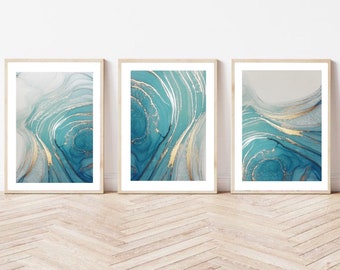 Abstract Teal Print Blue Green Art Print Modern Teal Wall Art Teal Watercolour Turquoise Mint Home Decor Poster Minimal Teal Painting