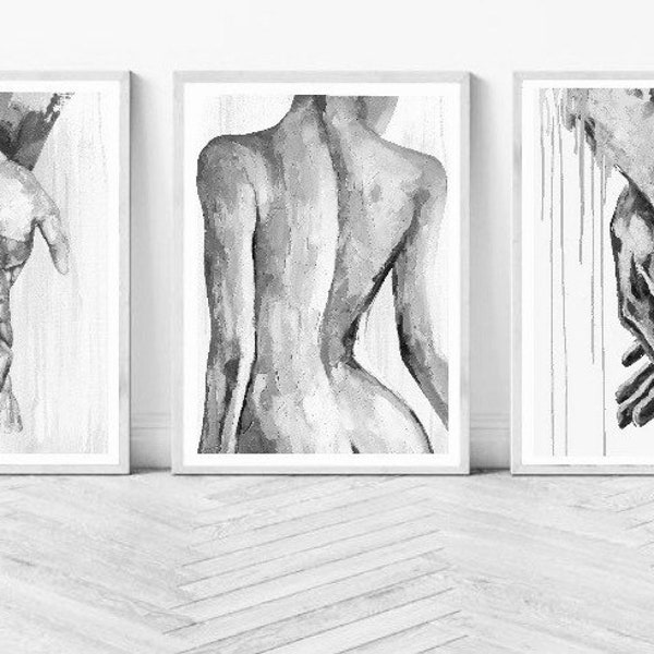 Female body Hands Art Print |Textured Acrylic painting Print | Fashion print| holding hands print|acrylic painting |support print| Grey