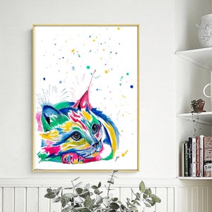 Cat Print | Cat Poster | Cat painting| colourful watercolour cat | cat wall art decor | Rainbow cat prints | Gifts for cat lovers | Abstract