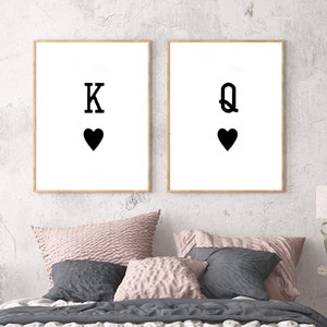 Láminas de arte de pared del Rey y la Reina de Corazones / póster de naipes / láminas de arte romántico / láminas de arte / láminas para él y para ella / decoración de tocador de dormitorio
