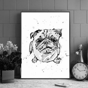 Pug Print | Wall art decor| Pug Poster| watercolour painting | pet portrait | Dog lovers gift | Pug decor| pug lovers | pug merchandise