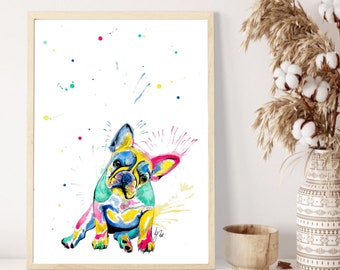 French Bulldog Watercolour Print,Dog Art, Playful Frenchie Poster, Boho Pet Decor,Dog Wall Art, French bulldog gifts , Frenchie poster