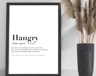 Hangry Definition Print | wall art Decor | minimalist| gifts for friends  | novelty prints| funny humour prints |