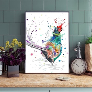 Pheasant Print| watercolour pheasant | Wall art decor | splash painting | farm decor | pheasant poster | pheasant decor | pheasant lovers