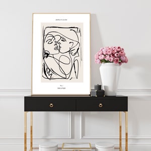 Woman line Art Print| couple kissing| Wall art decor|fashion prints| romantic prints|Beige neutral| classy elegant abstract gallery Lovers image 3