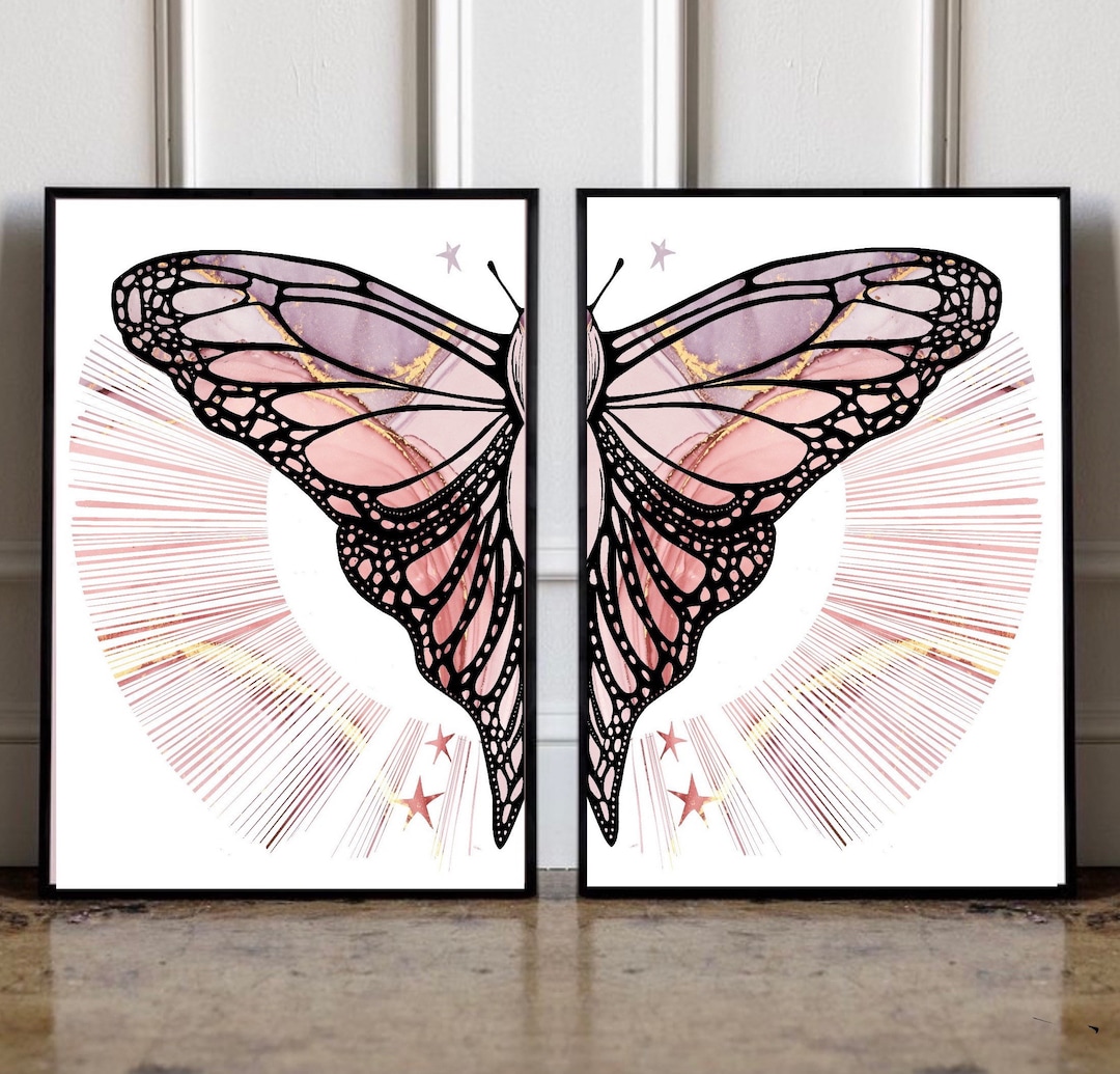 Butterfly Print Wall Art Line fluid Art Alcohol Inksmarble Prints