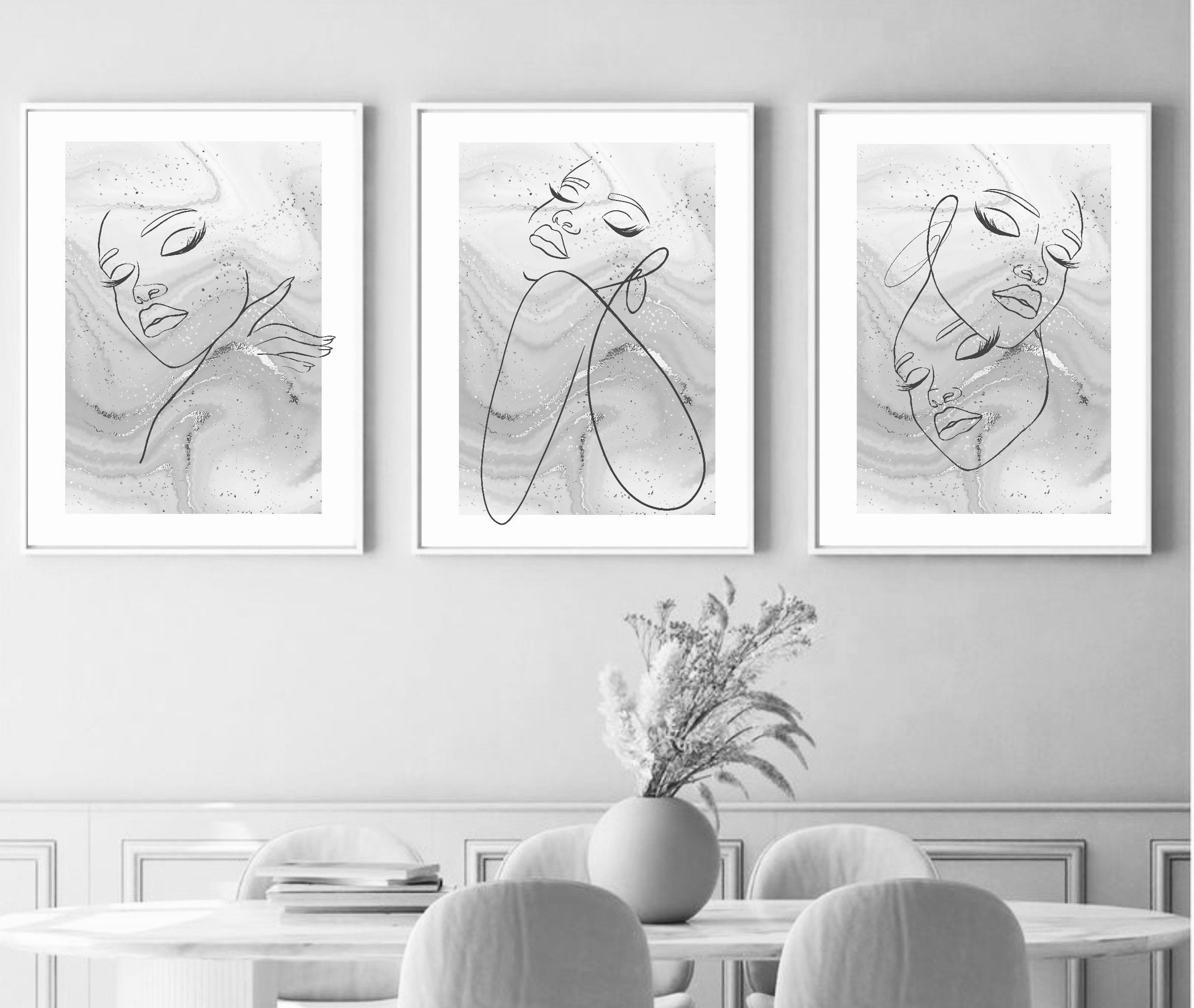 Woman Line Art Print | Wall Art Decor |romantic Art Prints | Set of 3 ...