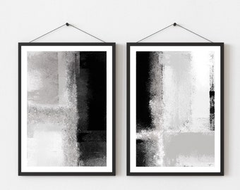 Block paint Brush strokes wall art prints| texture abstract |Black White grey art| Monochrome interior design| set of 2 | trendy classy