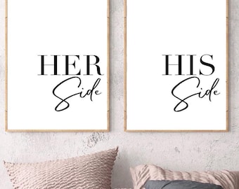 His Side Her Side Wall Art Prints Set | Romantic Bedroom Decor | Him and Her Art | Above Bed Prints | Couples Wall Art
