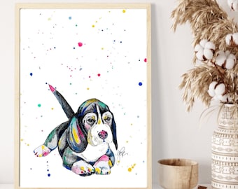 Beagle Watercolor Print: Modern Dog Portrait Art