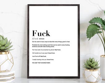 Fuck wall Print | wall art Decor | funny gifts | humour prints |fuck definition| humourous gifts| gifts for friends| large posters | minimal