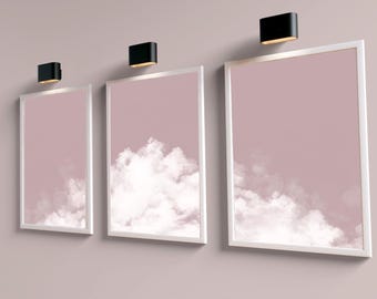 Blush Pink Cloud Wall Art Set of 3, Dreamy Cloud Prints, Modern Minimalist Wall Decor, Bedroom Living Room Nursery Gallery Wall
