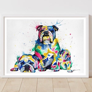 English Bulldog Print | Wall art decor| British Bulldog Poster | watercolour prints | painted pet portrait | Dog lovers gift | bulldog decor