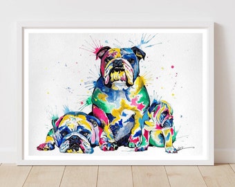 English Bulldog Print | Wall art decor| British Bulldog Poster | watercolour prints | painted pet portrait | Dog lovers gift | bulldog decor