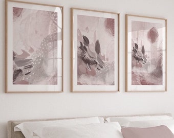 Acrylic Paint texture wall Art Prints| dusty pink lilac Mauve prints|set of 3| boho prints| modern living|botanical decor|bedroom wall art|