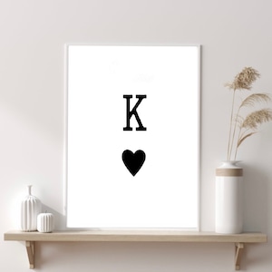King of Hearts Print tipografia citações impressões minimalismo impressão funky arte impressões cartas de baralho decoração estilo moderno decoração preto e branco