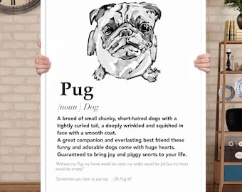 Mops Art Print, Lustiger Mops Hund Poster, Mops Liebhaber Geschenk, Süßer Mops Kunstwerk, Mops Wand Dekor, Haustier Porträt, Hunde Liebhaber Dekor, Dekoration für Hund