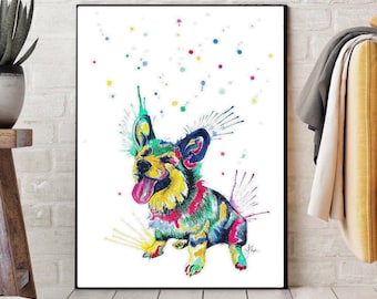 Corgi Print | Corgi Poster | Corgi painting| colourful Corgi art | dog wall art prints  | Rainbow dog prints | corgi decor
