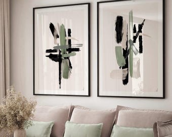 SAGE abstract wall Art Prints|Green beige decor | Neutral colours | Textured  paint detail |thick brush strokes| set of 2| living room| AVA