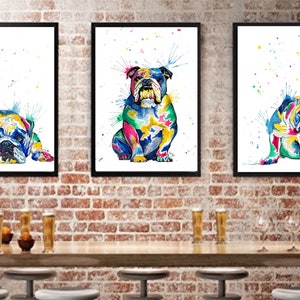 English Bulldog Prints | British Bulldog Painting | Bulldog Art | Bulldog Poster | wall art Decor | set of 3 | Abstract Dog| Rainbow colours