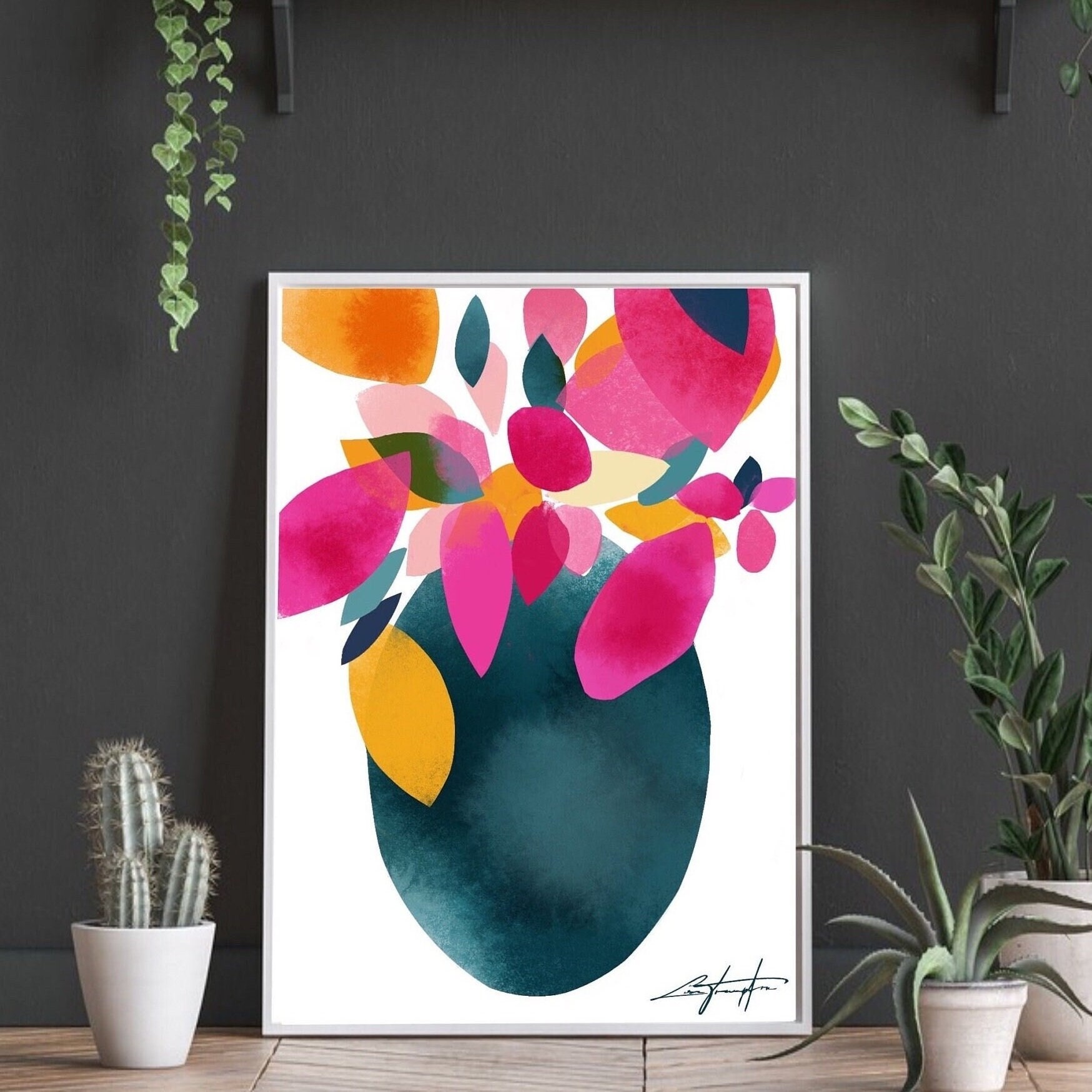 Colorful Abstract Floral Print, Modern Vase Art, Flower Wall Decor ...