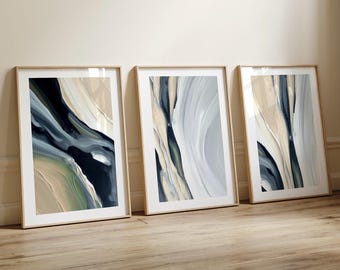 Abstract Wall art prints | set of 3 prints| Neutral Black & Beige prints| wall art decor| Thick paint texture brushstrokes| modern interiors