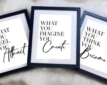 Law of Attraction Print Set, Manifestation Art, Set of 3 Inspirational Quote Frames