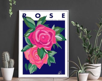 Rose Art Print | Floral Abstract Print | Pop art | botanical prints | bright colours | kitchen dining wall art decor | roses | flowers
