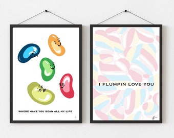 Whimsical Wall Art, Funny Pun Wall Art Set, Cute Romantic Wall Art, Playful Quote Poster, Colorful Kitchen Decor, Gift for Him Her
